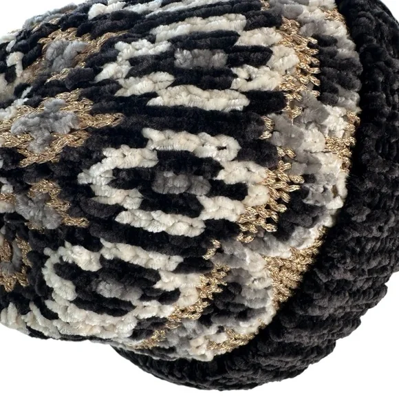 Free People Chalet Fairisle Pom Beanie, Black/Gold Metallic Combo, One Size - Picture 5 of 6